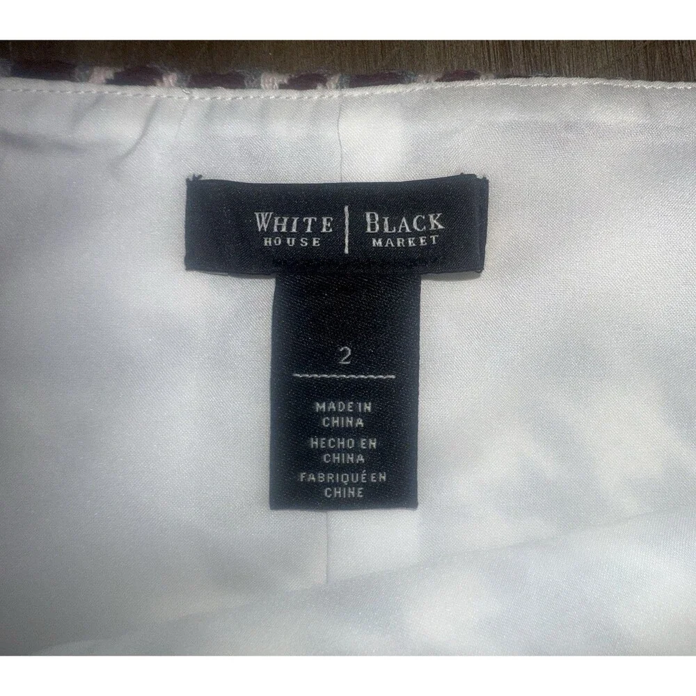 White House Black Market Houndstooth Wool Blend Lined Straight Skirt Size 2 EUC